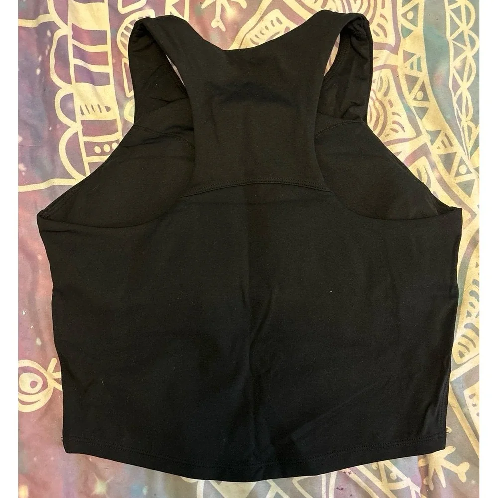NEW‎ Women's Black Built in Support Cropped Fitted Activewear Tank, Size XS
